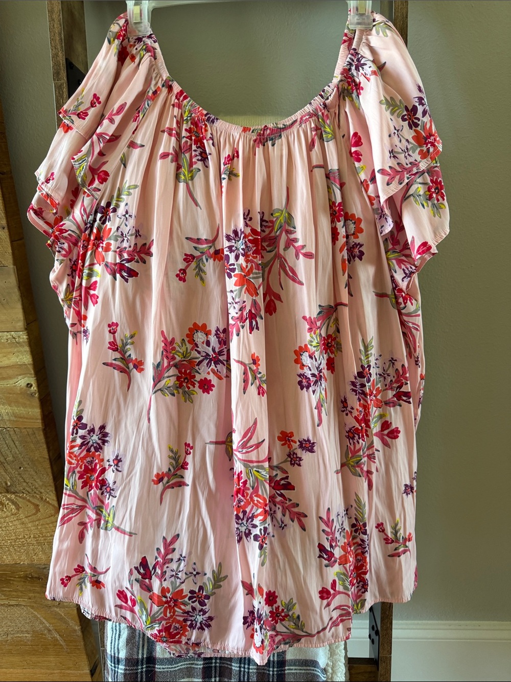 Terra & Sky Pink Floral Off-Shoulder Peasant Blouse